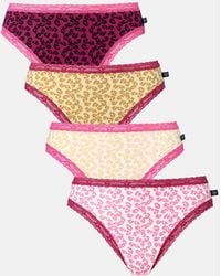 British Boxers - Pack Of Four "Leopard Rose" Bamboo Lace High Leg Knickers - Lyst