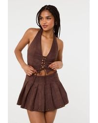 Pink Vanilla - Suedette Lace Halterneck Top - Lyst