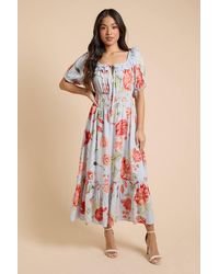 Dorothy Perkins - Petite Broderie Frill Detail Tiered Hem Printed Midi Dress - Lyst