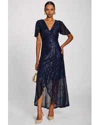 Jolie Moi - Sequin Angel Sleeve Flare Hem Maxi Dress - Lyst