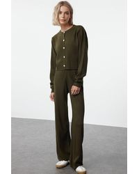WOVCOR - Two-Piece Knit Lounge Set – Cropped Cardigan & Wide-Leg Pants - Lyst