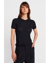 Dilvin - Textured Ribbed Short-Sleeve Blouse - Lyst