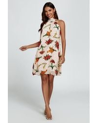 FS Collection - Floral Print Halter Neck Tie Back Mini Dress - Lyst