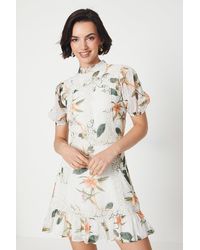 Oasis - Floral Dobby Chiffon Lace Trim Mini Dress - Lyst