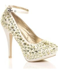 AJVANI - High Heel Ankle Strap Gem Court Shoes - Lyst