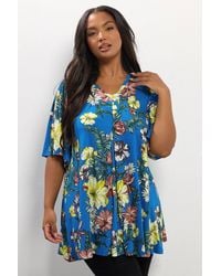 Yours - Floral Print Pleat Front Top - Lyst