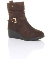 AJVANI - Mid Wedge Heel Buckle Ankle Boots - Lyst