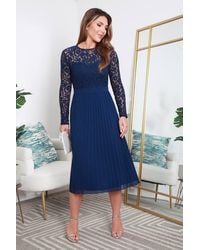 Double Second - Long Sleeve Lace Pleated Dress - Lyst