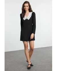 WOVCOR - V Neck Lace Collar A-Line Mini Woven Dress - Lyst