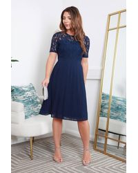 Double Second - Short Sleeve Lace Pleated Dress - Lyst