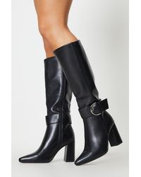Oasis - Jodie Block Heel Buckle Detail Pointed Knee High Boots - Lyst