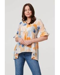 Izabel London - Printed 1/2 Sleeve Ruched Relaxed Blouse - Lyst