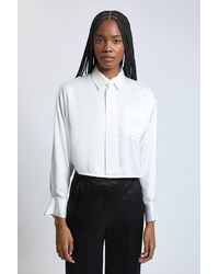 Karen Millen - Viscose Satin Beaded Tie Crop Shirt - Lyst