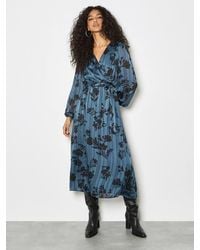 Apricot - Satin Shimmer Floral Wrap Midaxi Dress - Lyst