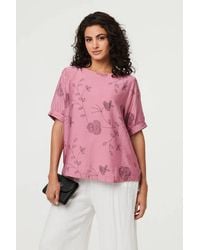 Izabel London - Floral Short Puff Sleeve Blouse Top - Lyst