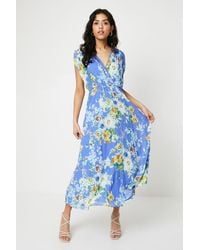 Oasis - Petite Occasion Floral Pleated Wrap Midaxi Dress - Lyst