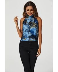 FS Collection - Marble Print Halter Neck Tie Back Top - Lyst