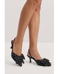 MissPap - Satin Polka Dot Bow Detail Slingback Stiletto Heel Court Shoes - Lyst