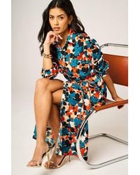 FS Collection - Multi Floral Button Down Long Sleeve Shirt Midi Dress - Lyst