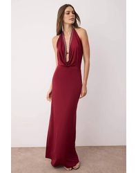 WOVCOR - Cowl Neck Evening Dress W/ Shiny Stone Detail - Lyst