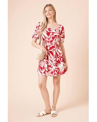 Dorothy Perkins - Palm Puff Sleeve Ruched Bust Jersey Mini Dress - Lyst