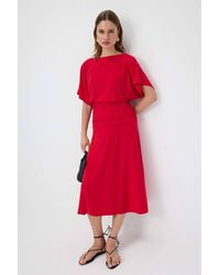 WOVCOR - Boat Neck Batwing Sleeve Short Sleeve Skater Maxi Dress - Lyst