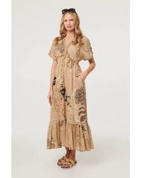 Izabel London - Printed Short Sleeve Empire Maxi Dress - Lyst
