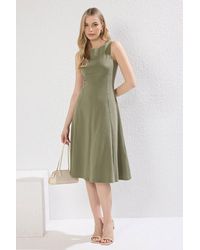 WOVCOR - Boat Neck Sleeveless Skater Midi Dress - Lyst