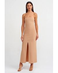 Dilvin - Strapless Fitted Midi Dress W/ Slit - Lyst