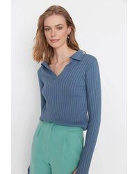 WOVCOR - Polo Neck Knit Sweater W/ Finger Detail - Lyst