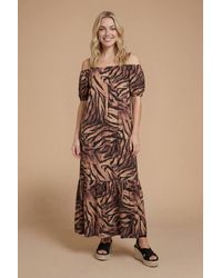 Dorothy Perkins - Cold Shoulder Bardot Puff Sleeve Tiered Maxi Dress - Lyst