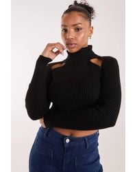 Pink Vanilla - Ribbed Roll Neck Jumper W/ Cut Out Detail - Lyst