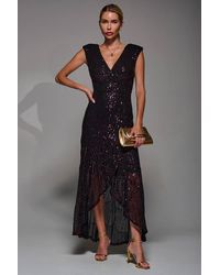 Jolie Moi - Sequin Asymmetric Ruffle Hem Maxi Dress - Lyst