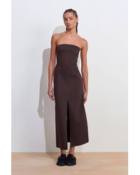 Dilvin - Strapless Fitted Midi Dress W/ Slit - Lyst