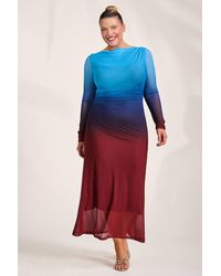 Jolie Moi - Long Sleeve Slash Neck Mesh Maxi Dress - Lyst