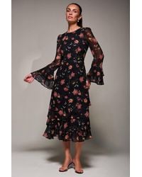 Jolie Moi - Long Sleeve Frill Chiffon Midaxi Dress - Lyst