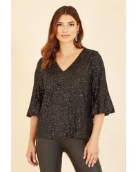 Yumi' - Sequin Top W/ Fluted Sleeve - Lyst