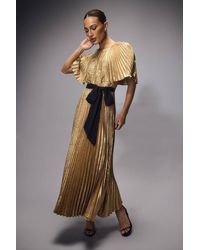 Coast - Muse Pleated Cape Detail Metallic Maxi Dress W/ Tie - Lyst
