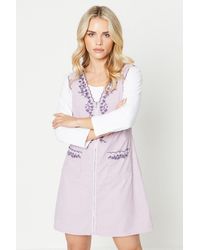 Oasis - Petite Cord Scallop Edge Embroidered Pinafore Dress - Lyst