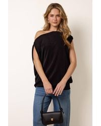 Blue Vanilla - Elasticated Waist Short Sleeve Slip On The Shoulder Top - Lyst