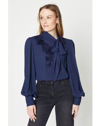 Oasis - Lace Trim Pussy Bow Blouse - Lyst
