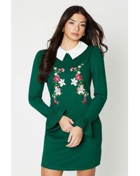 Oasis - Premium Ponte Collar Floral Embroidered Dress - Lyst