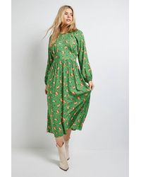 Dorothy Perkins - Petite Ditsy Blouson Sleeve Keyhole Detail Midi Dress - Lyst