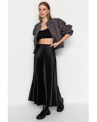 WOVCOR - Pleated Maxi Faux Leather Skirt - Lyst