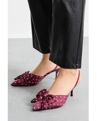 MissPap - Satin Polka Dot Bow Detail Slingback Stiletto Heel Court Shoes - Lyst