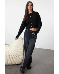 WOVCOR - Crop Soft Textured Buttoned Knit Cardigan - Lyst