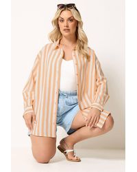 Yours - Stripe Linen Long Sleeve Shirt - Lyst