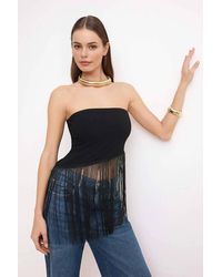 WOVCOR - Strapless Fitted Tassel Detail Blouse - Lyst