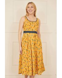 Yumi' - Floral Skater Dress W/ Denim Trims - Lyst