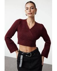 WOVCOR - Crop Soft Textured Double Breasted Knit Sweater - Lyst
